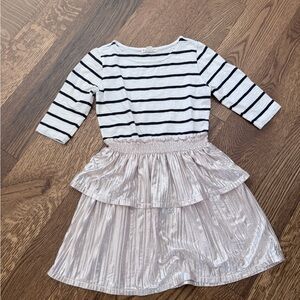 Crewcuts Dress: Navy-and-White Stripe/ with Metallic Rose Gold Tiers - size 6